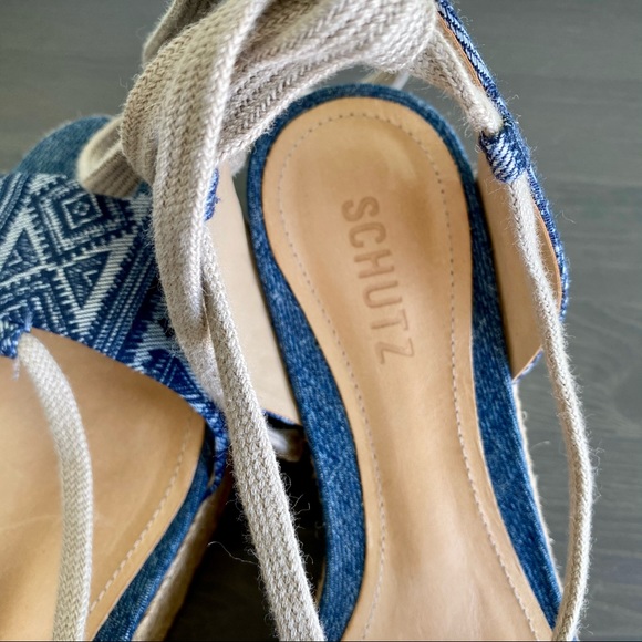 SCHUTZ Zayne Printed Denim Espadrille Platform - Picture 7 of 14